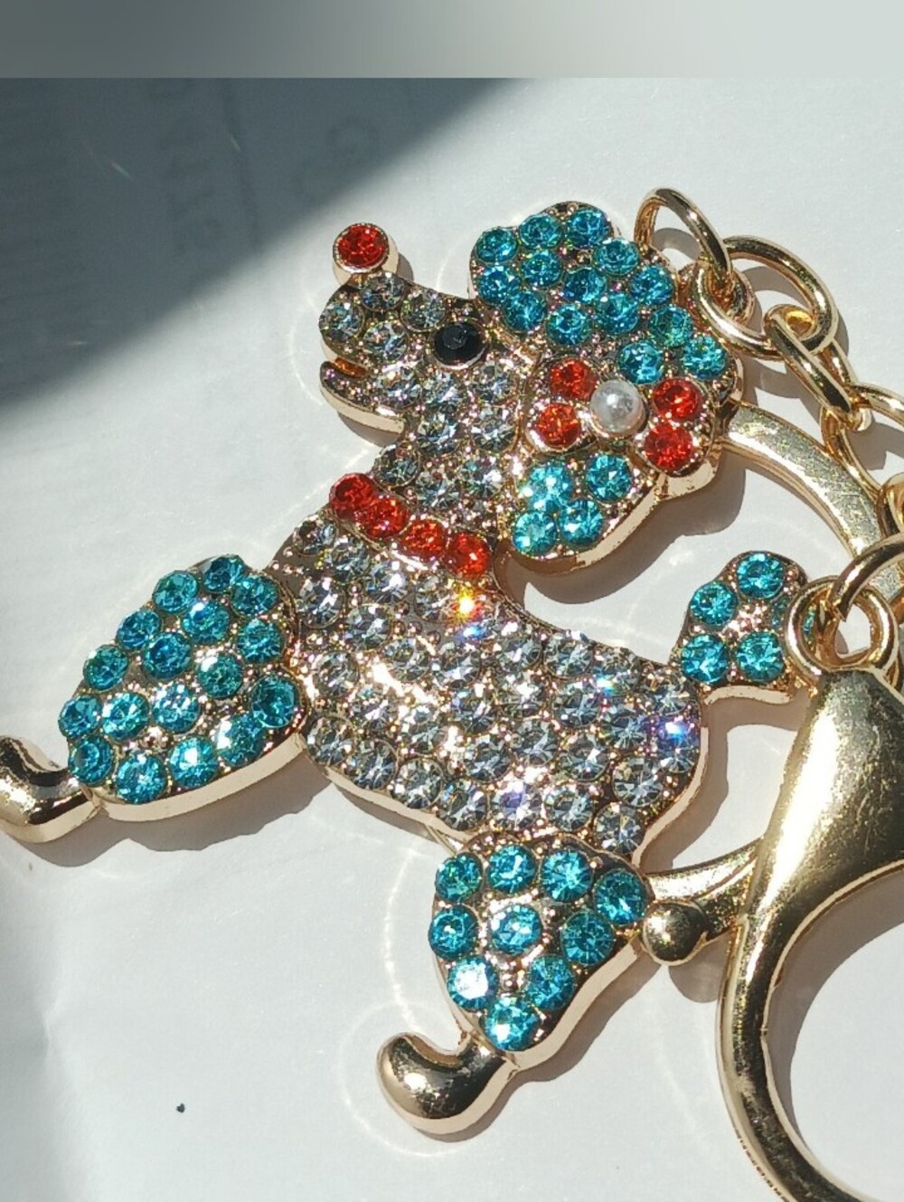 Sparkling Blue Poodle Charm Keychain